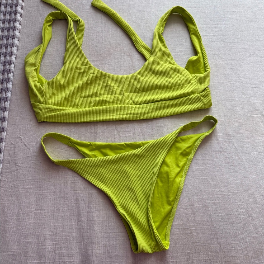 Monday Swimwear Lime Green Ribbed Bikini Bottom